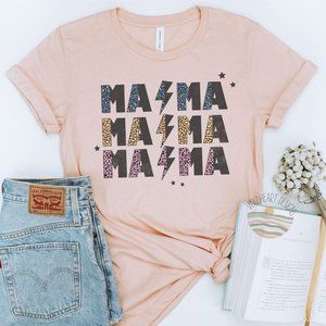 Mama Retro Graphic T-shirt, Lightening Bold Mama Tee, Unisex Short Sleeve Shirt